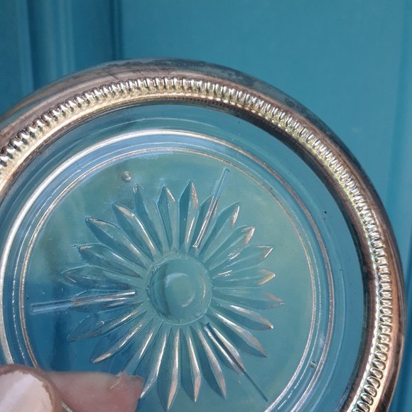 Glass Silver Plated Coasters Vintage Coaster Set Crystal Starburst New in Box - Picture 12 of 16